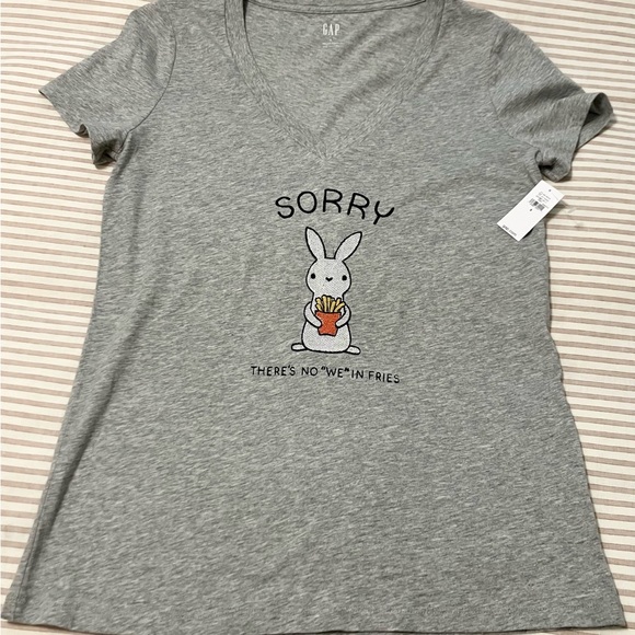 Gray Graphic Tee with Bunny and Fries - Picture 2 of 6
